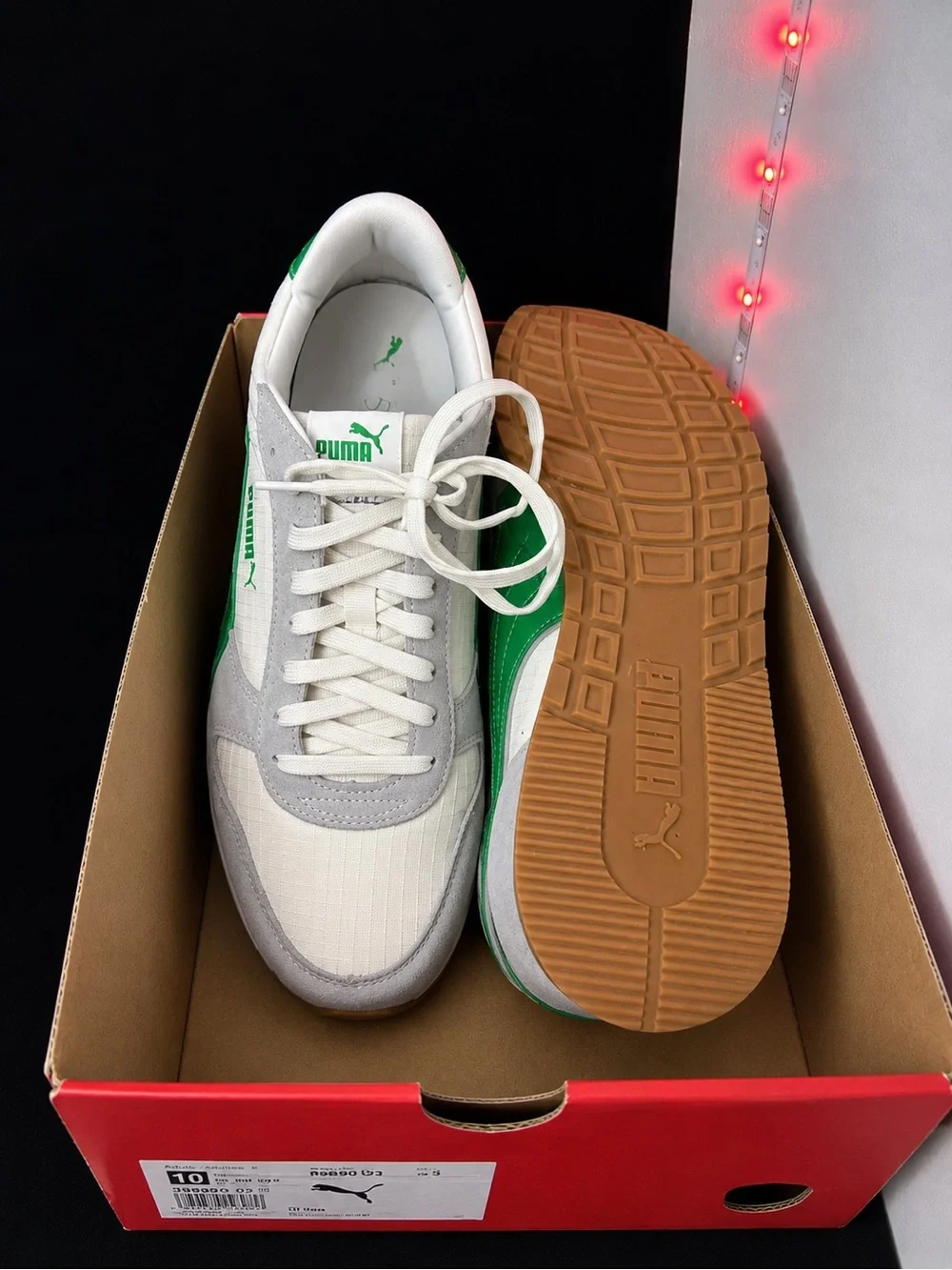 Puma White, Gray & Green Retro Running Shoe